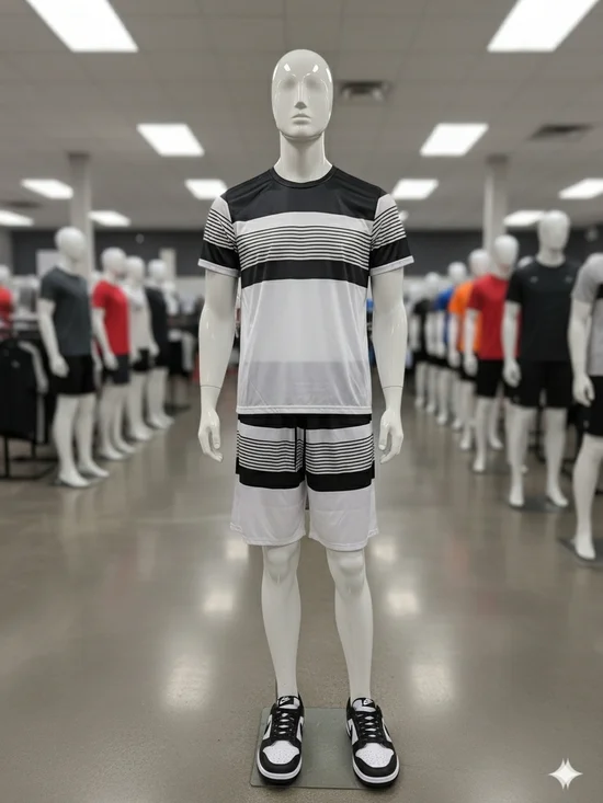 Men's Black & White Striped Athletic 2 Pc Outfit - Picture 2 of 8